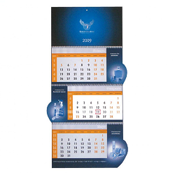 Квартальный календарь со срезанным календарным блоком и вырубными подложками, изготовление календарей с логотипом